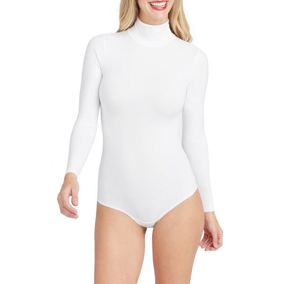 Spanx NWOT Suit Yourself Long Sleeve Mock Neck Thong White Bodysuit Size S (193) - Picture 1 of 8
